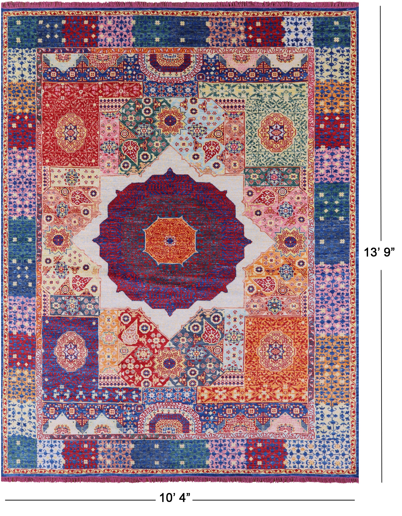 Geometric Persian Mamluk Hand Knotted Wool Rug - 10' 4" X 13' 9" - Golden Nile