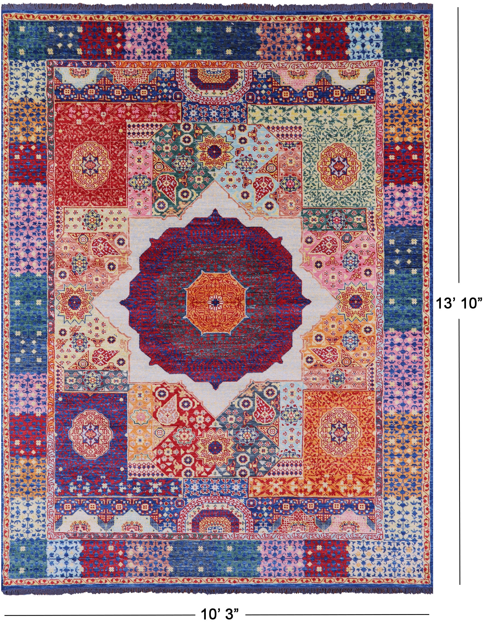 Geometric Persian Mamluk Hand Knotted Wool Rug - 10' 3" X 13' 10" - Golden Nile