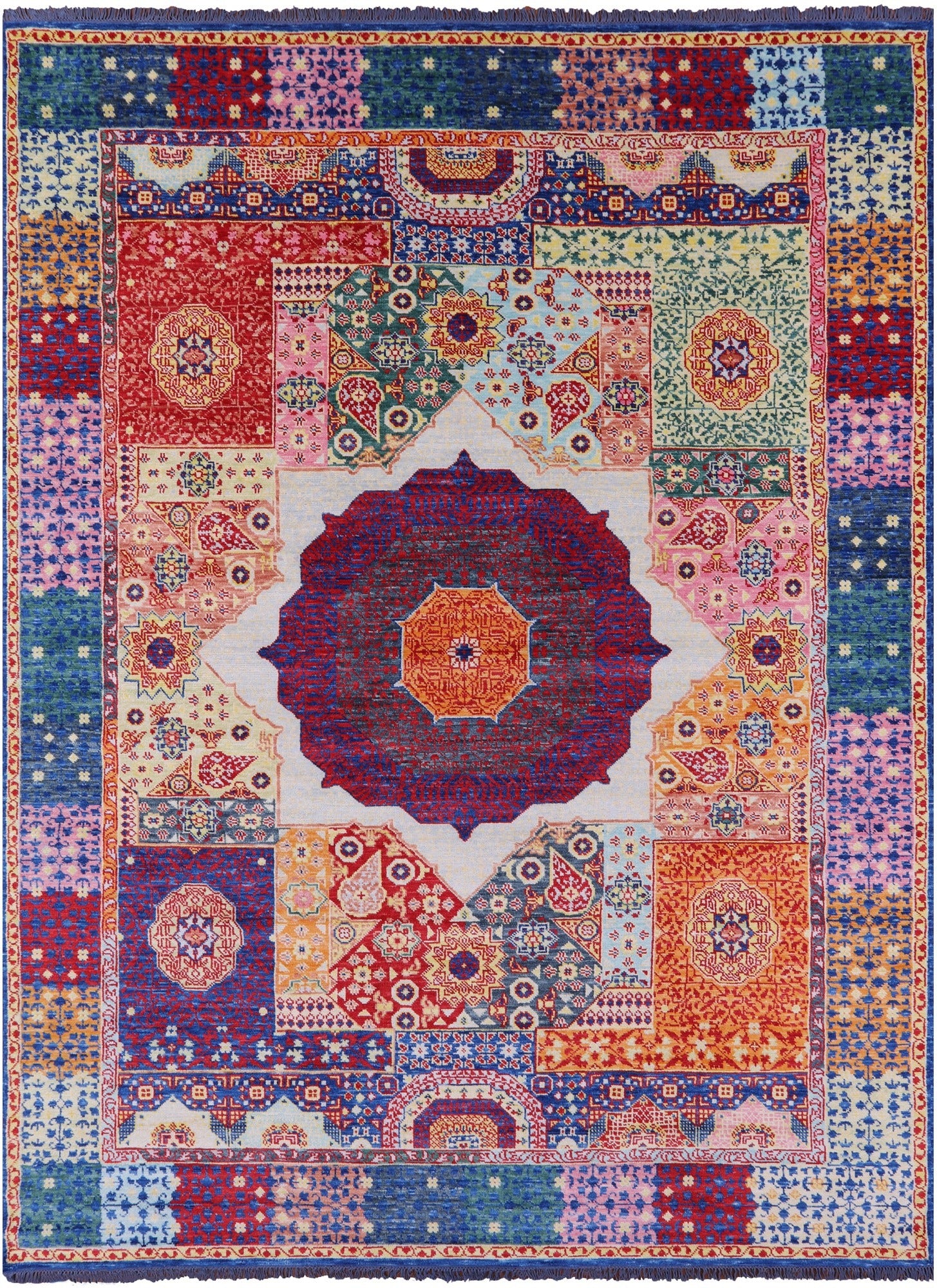 Geometric Persian Mamluk Hand Knotted Wool Rug - 10' 3" X 13' 10" - Golden Nile