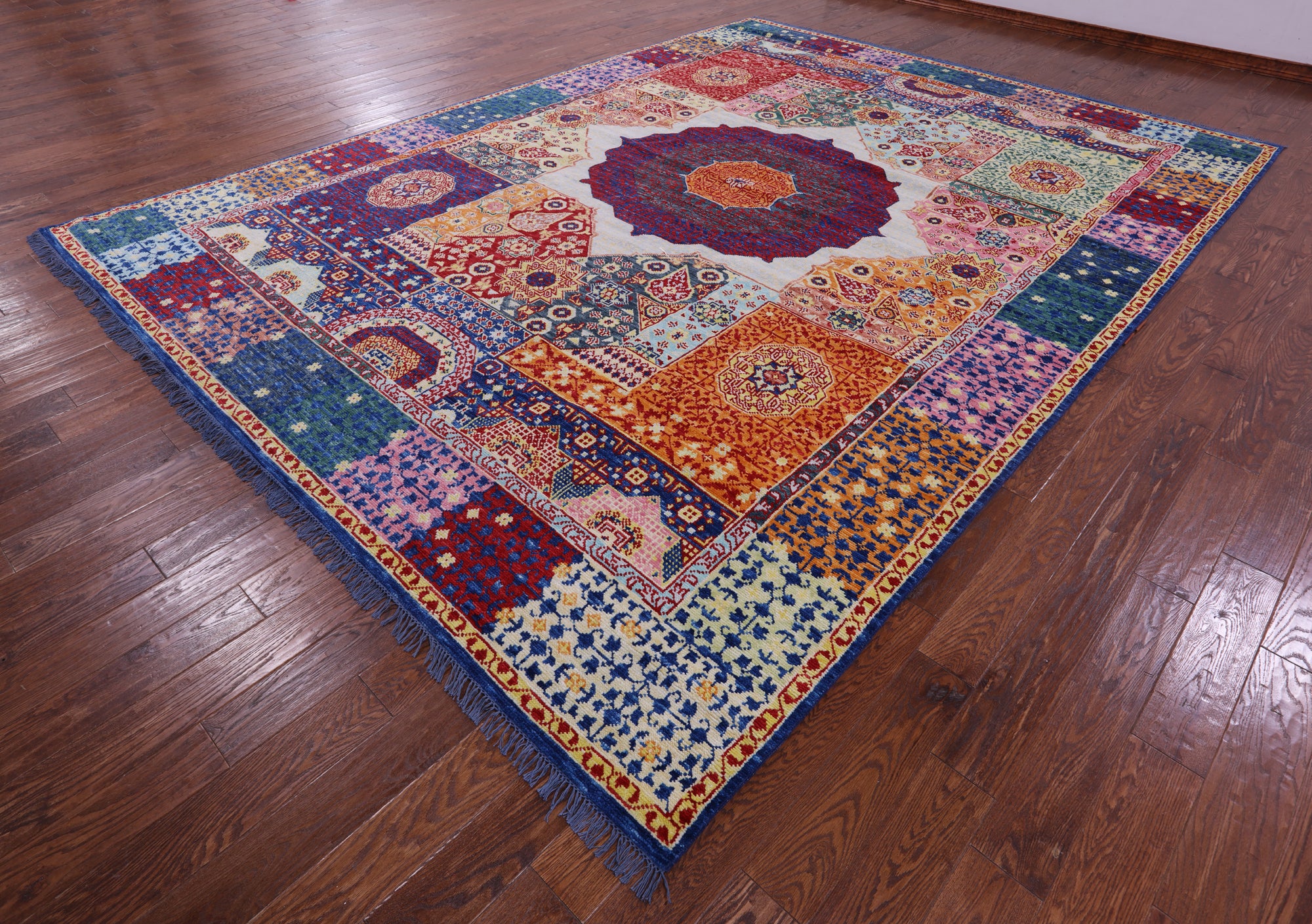 Geometric Persian Mamluk Hand Knotted Wool Rug - 10' 3" X 13' 10" - Golden Nile