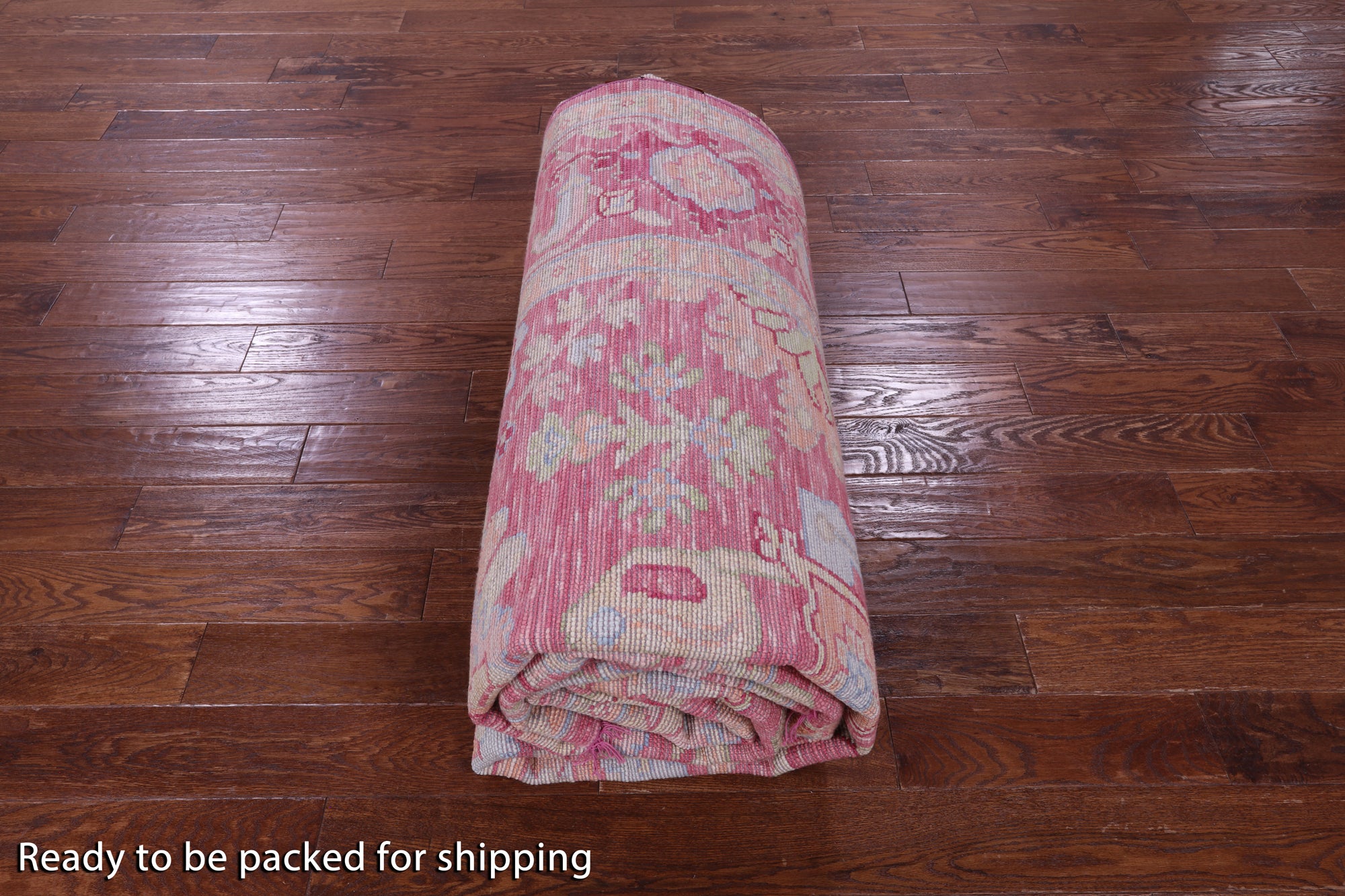 Pink Geometric Fine Serapi Hand Knotted Wool Rug - 10' 3" X 13' 10" - Golden Nile