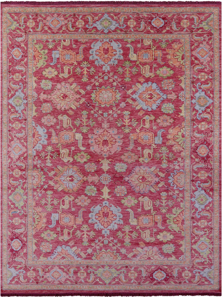 Pink Geometric Fine Serapi Hand Knotted Wool Rug - 10' 3" X 13' 10" - Golden Nile