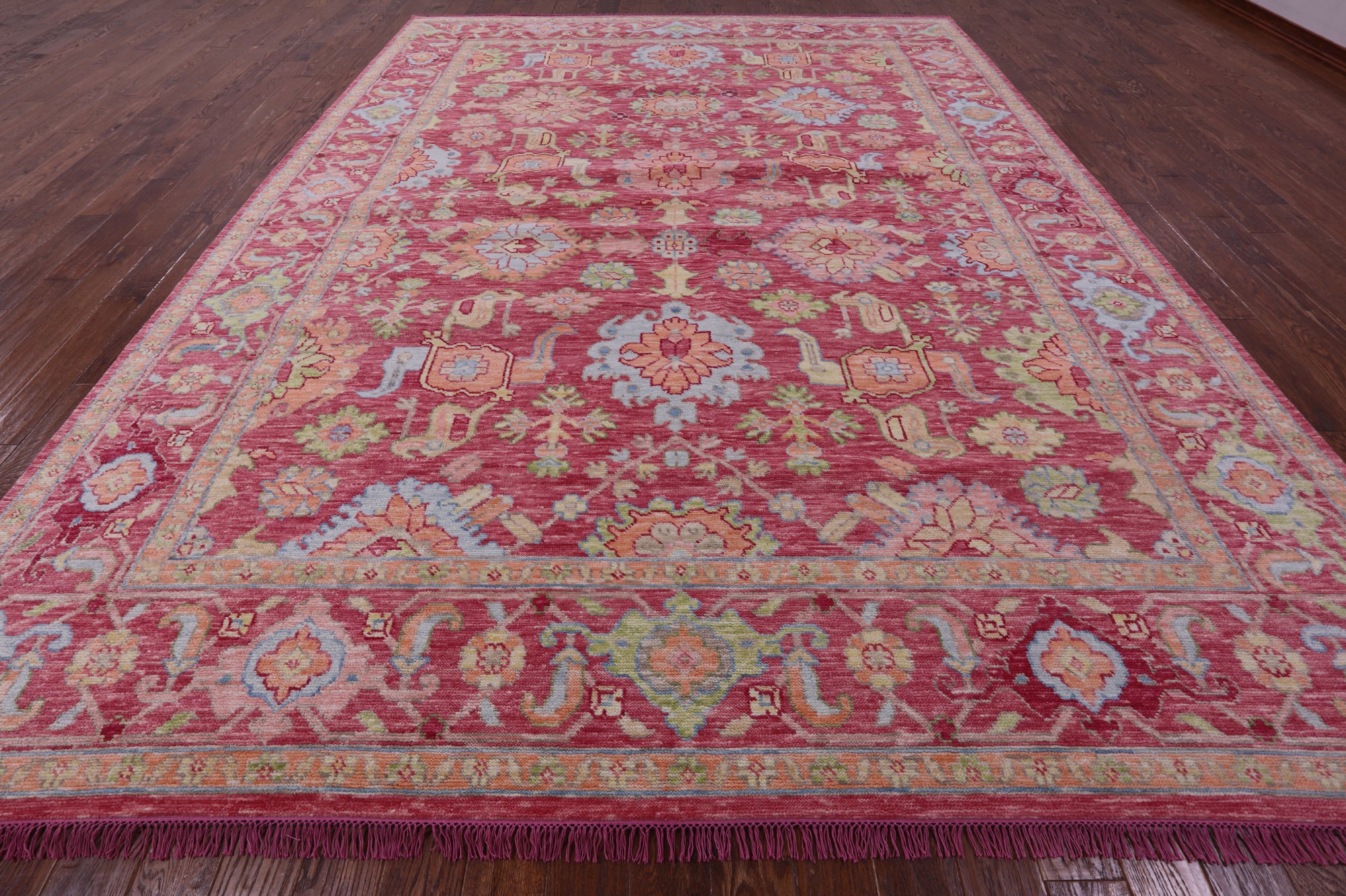 Pink Geometric Fine Serapi Hand Knotted Wool Rug - 10' 3" X 13' 10" - Golden Nile