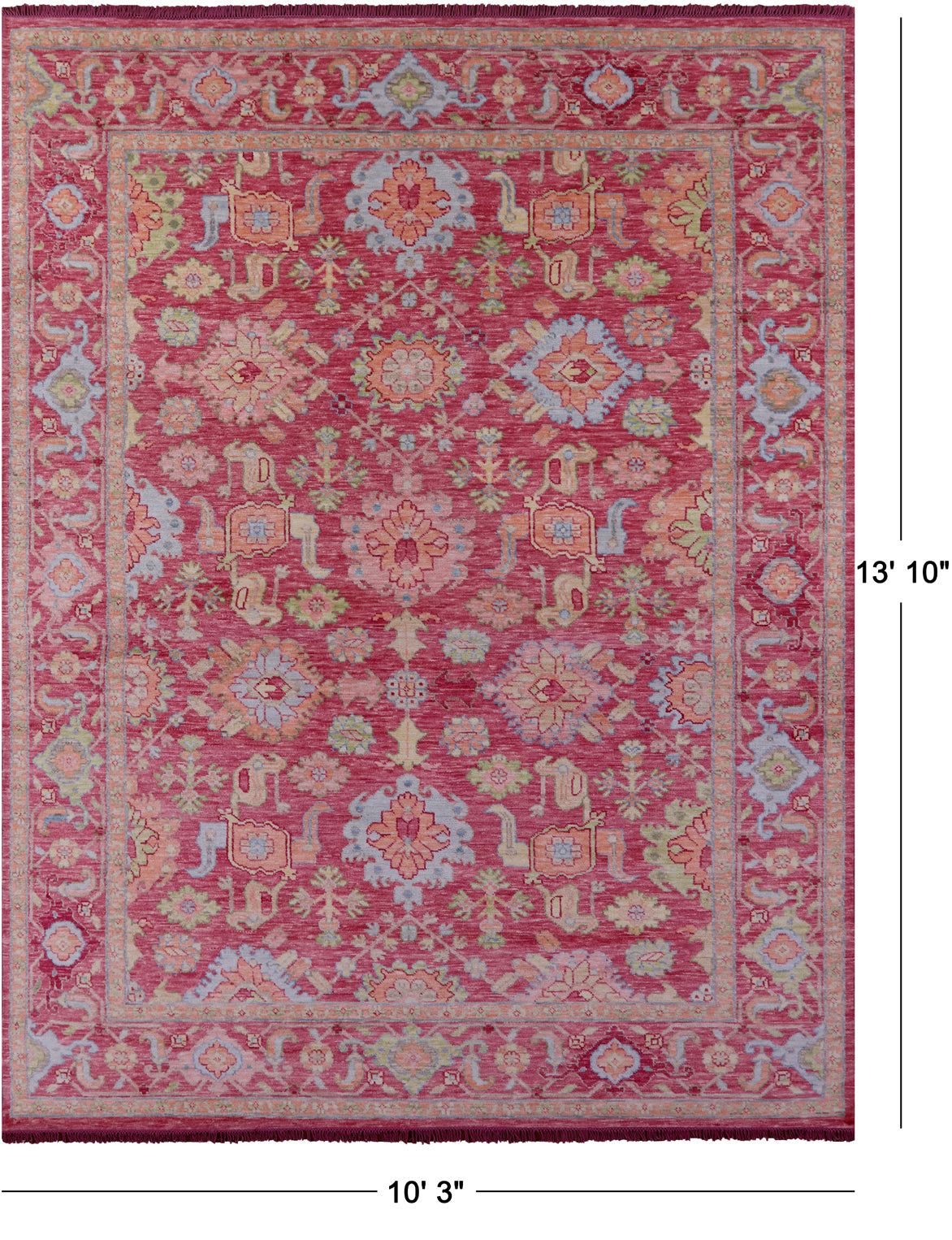Pink Geometric Fine Serapi Hand Knotted Wool Rug - 10' 3" X 13' 10" - Golden Nile