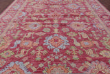 Pink Geometric Fine Serapi Hand Knotted Wool Rug - 10' 3" X 13' 10" - Golden Nile