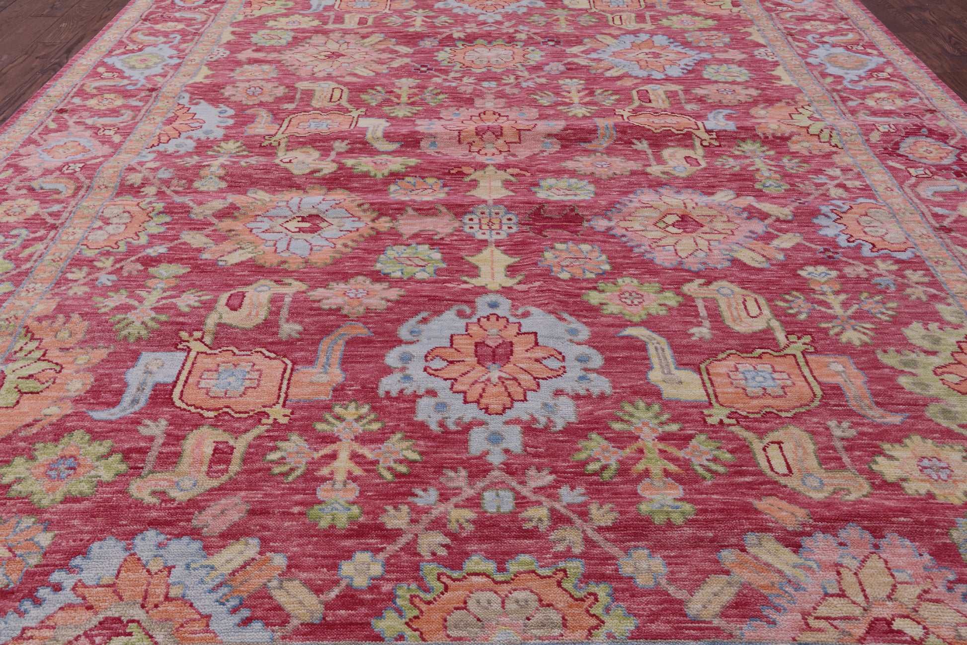Pink Geometric Fine Serapi Hand Knotted Wool Rug - 10' 3" X 13' 10" - Golden Nile