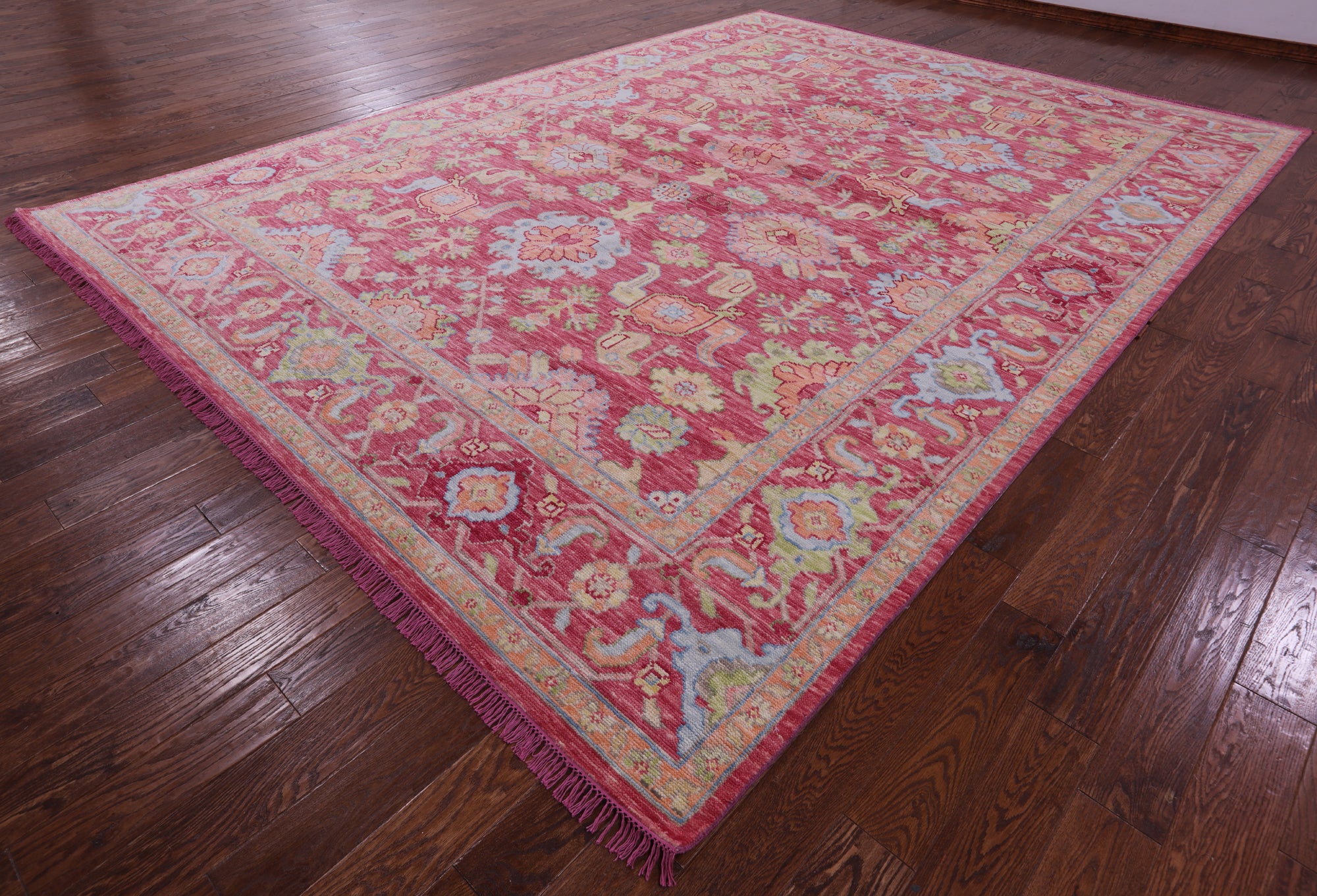 Pink Geometric Fine Serapi Hand Knotted Wool Rug - 10' 3" X 13' 10" - Golden Nile