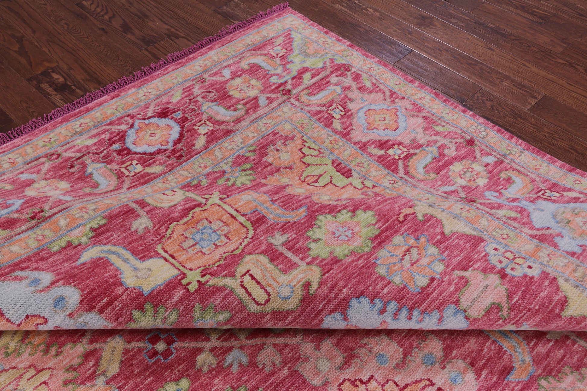 Pink Geometric Fine Serapi Hand Knotted Wool Rug - 10' 3" X 13' 10" - Golden Nile
