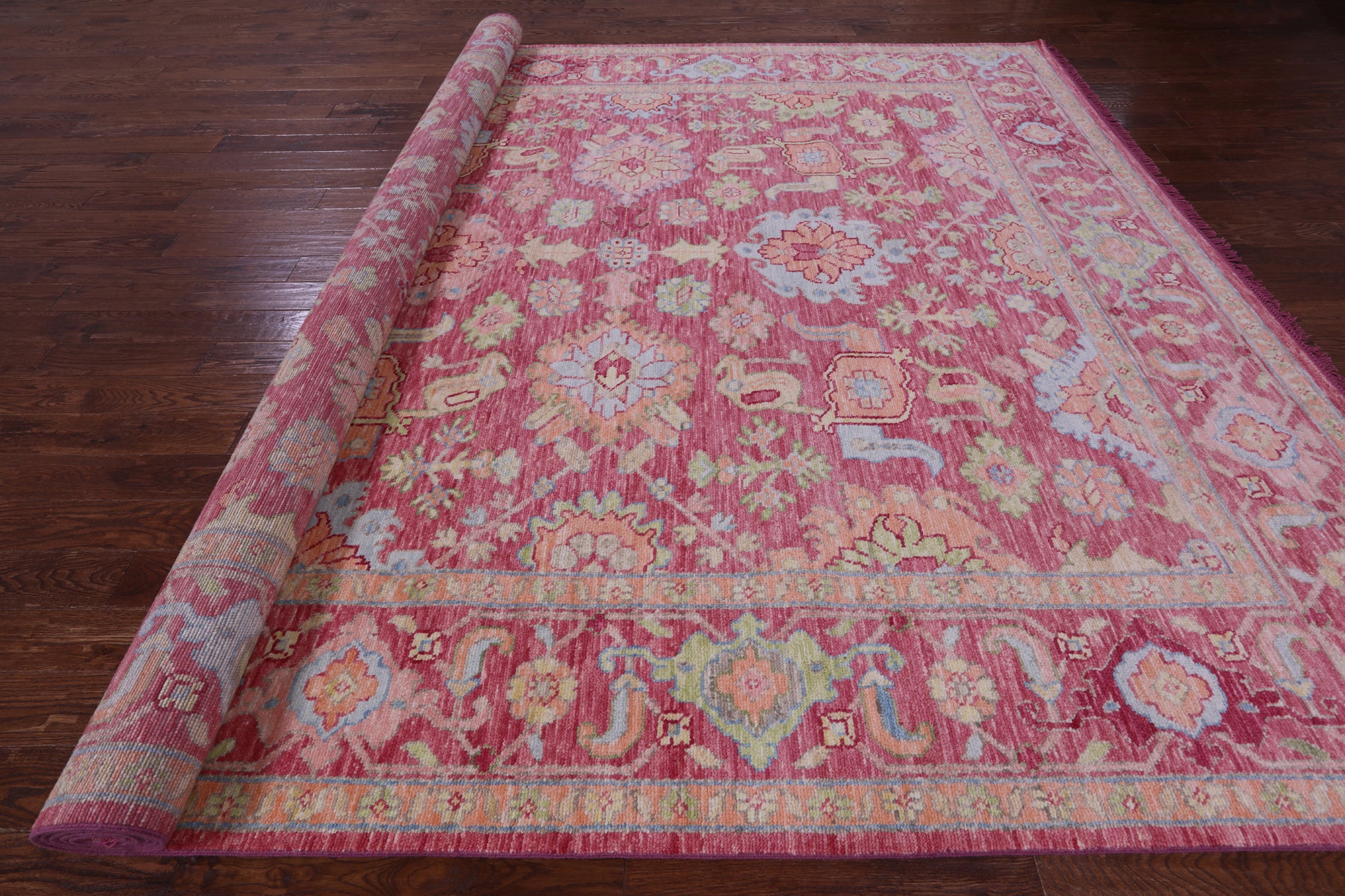 Pink Geometric Fine Serapi Hand Knotted Wool Rug - 10' 3" X 13' 10" - Golden Nile