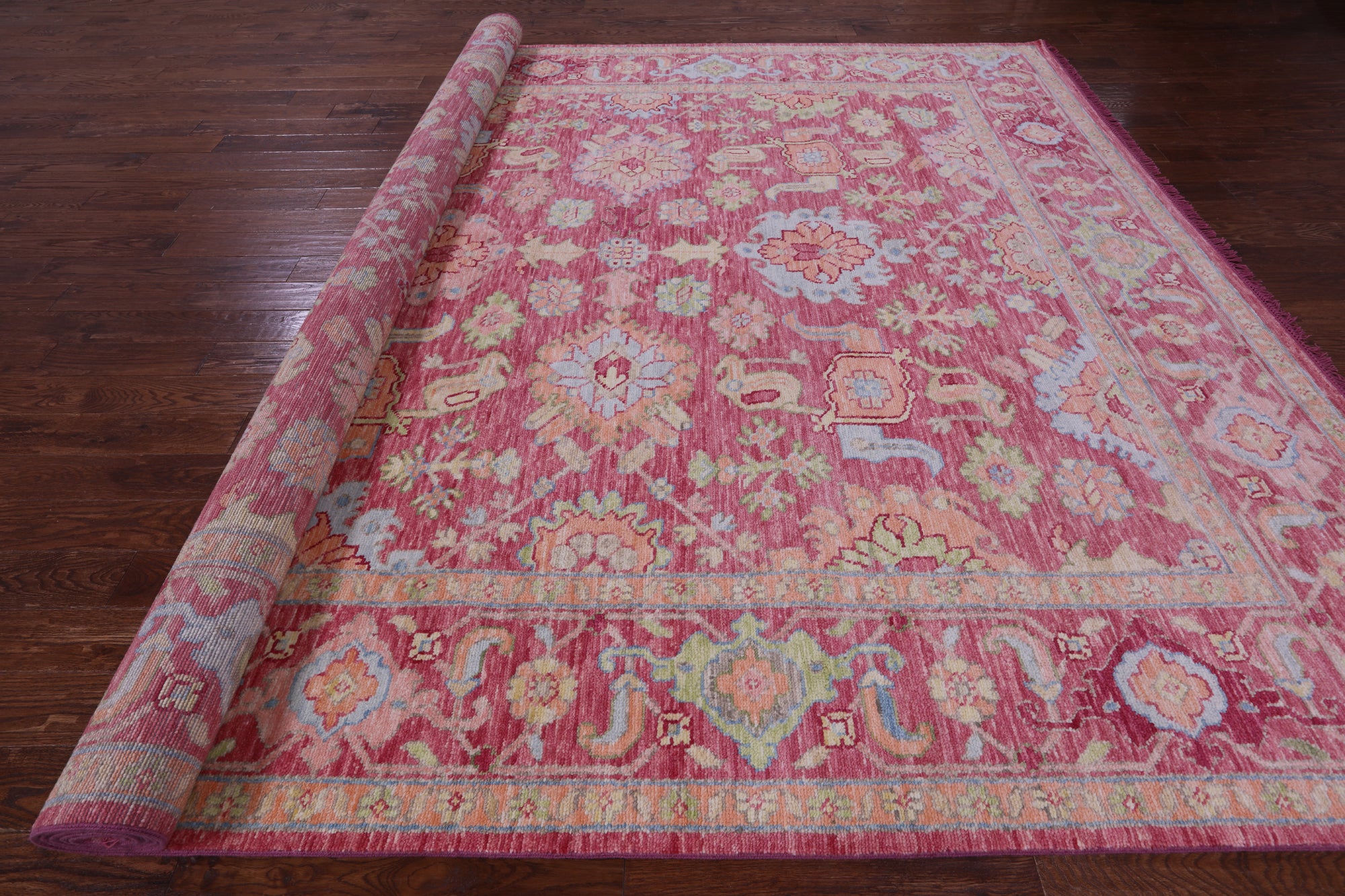 Pink Geometric Fine Serapi Hand Knotted Wool Rug - 10' 3" X 13' 10" - Golden Nile