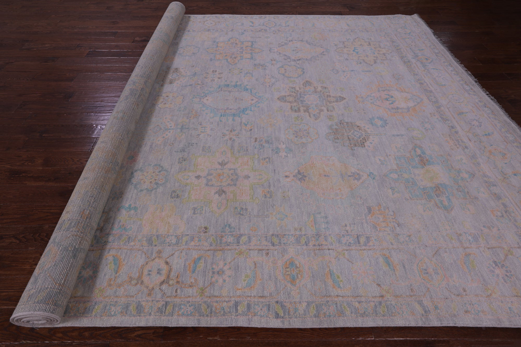 Grey Geometric Fine Serapi Hand Knotted Wool Rug - 9' 10" X 13' 9" - Golden Nile