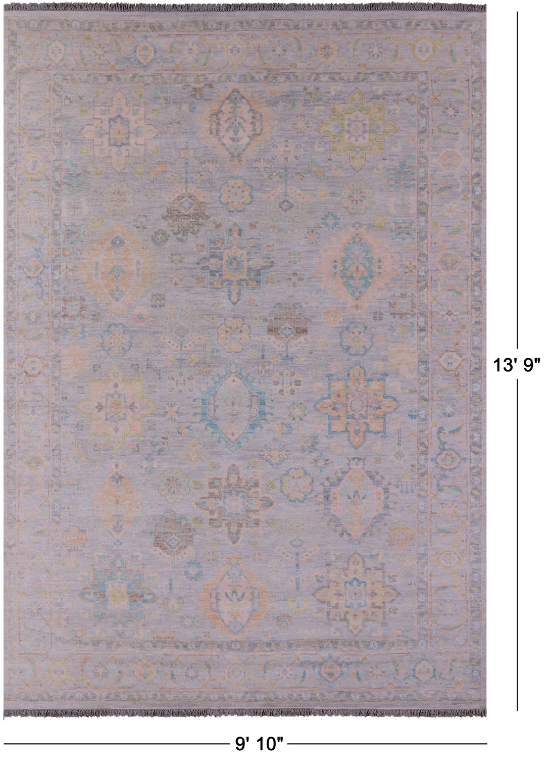 Grey Geometric Fine Serapi Hand Knotted Wool Rug - 9' 10" X 13' 9" - Golden Nile