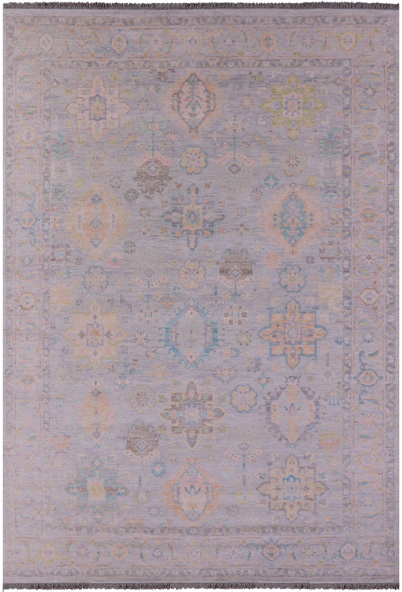 Grey Geometric Fine Serapi Hand Knotted Wool Rug - 9' 10" X 13' 9" - Golden Nile