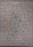 Grey Geometric Fine Serapi Hand Knotted Wool Rug - 9' 10" X 13' 9"