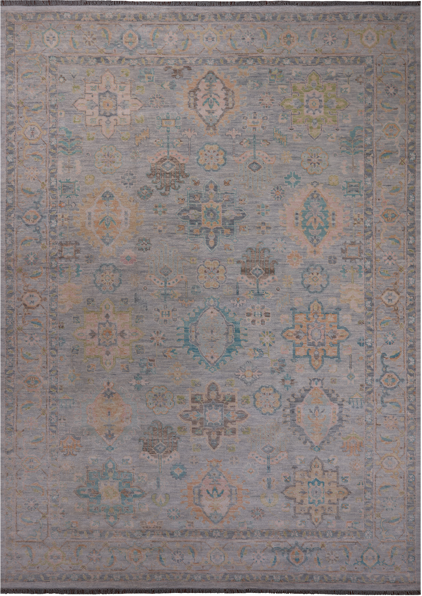 Grey Geometric Fine Serapi Hand Knotted Wool Rug - 9' 10" X 13' 9"