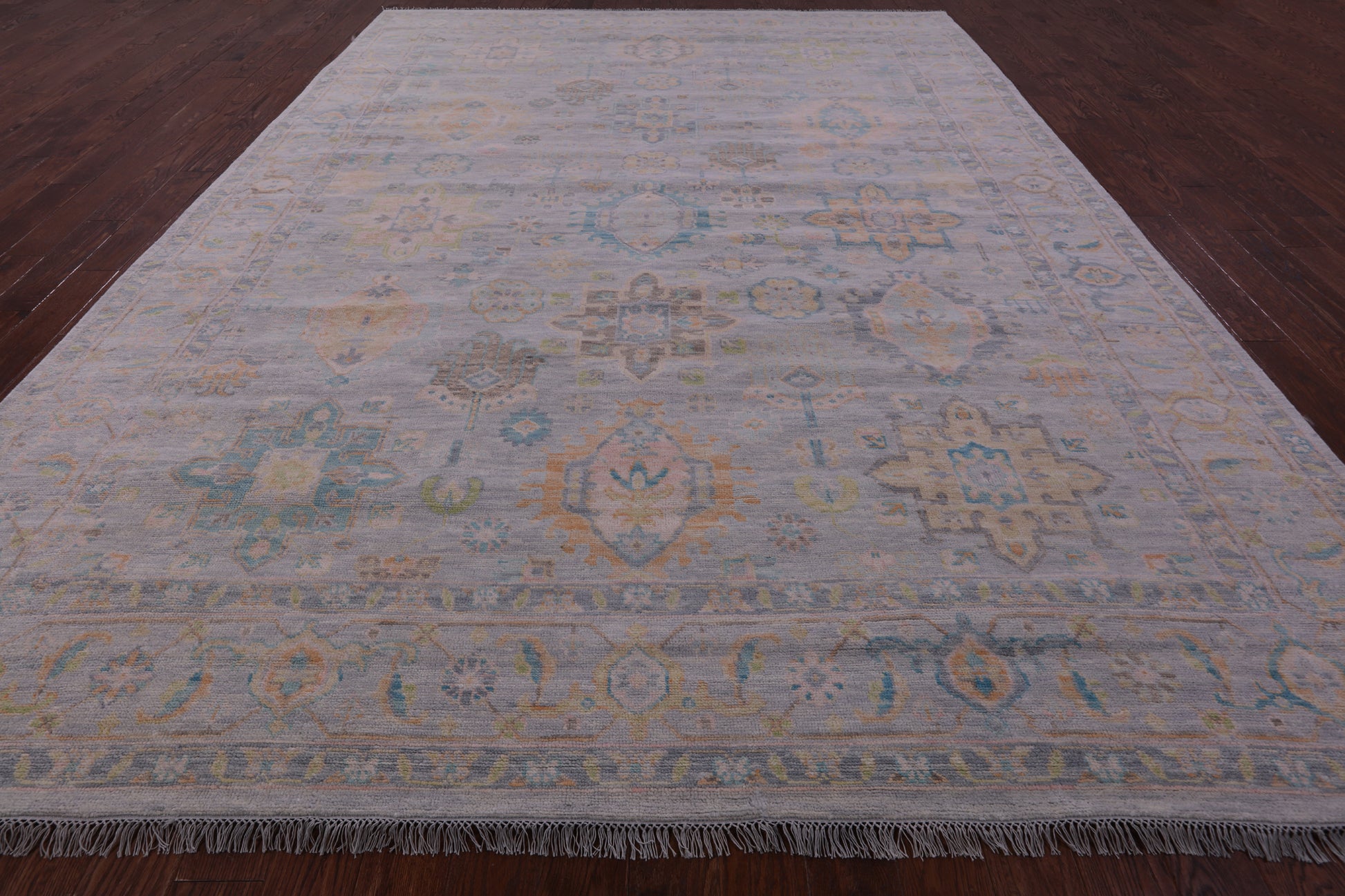 Grey Geometric Fine Serapi Hand Knotted Wool Rug - 9' 10" X 13' 9" - Golden Nile