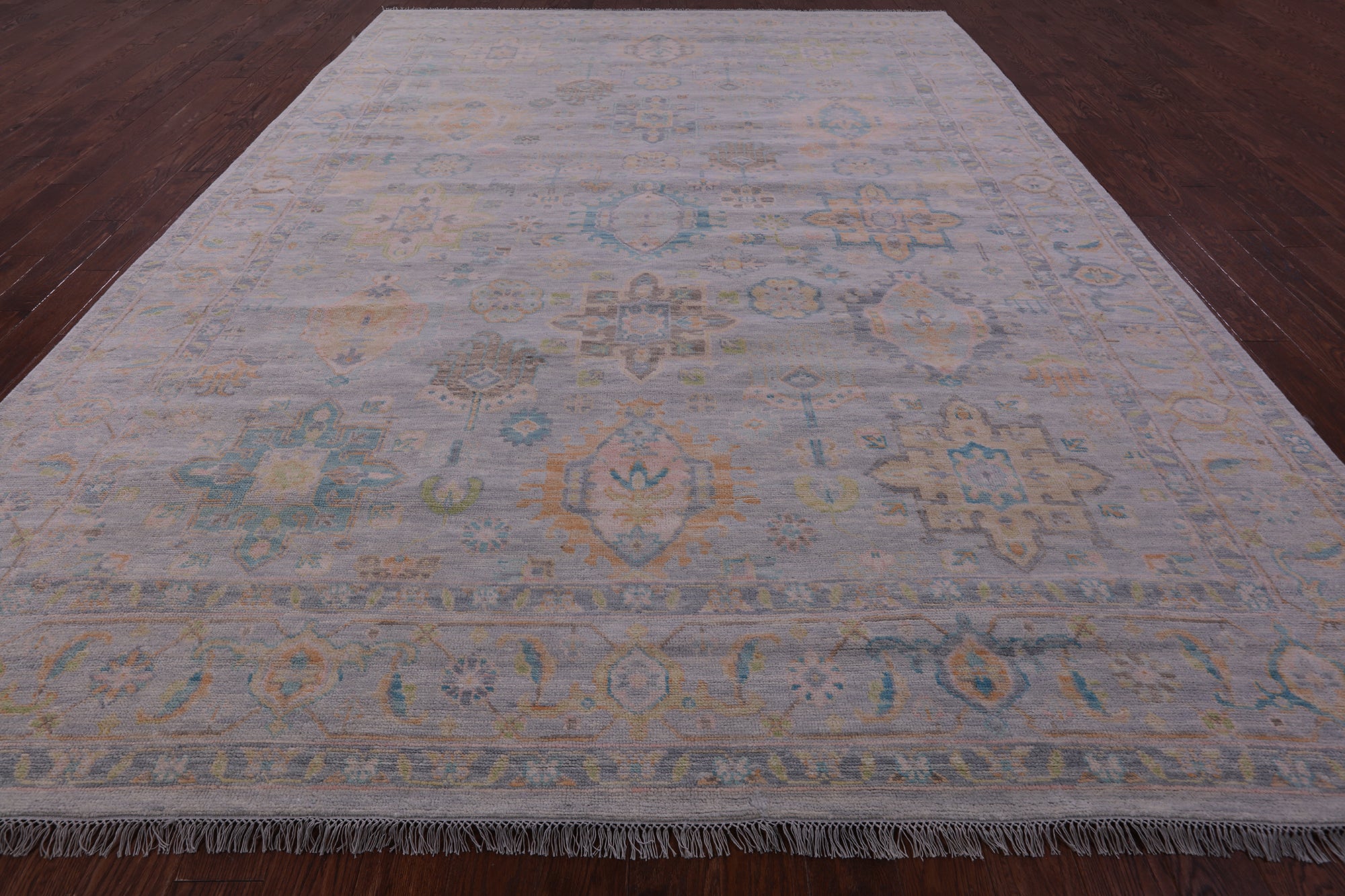 Grey Geometric Fine Serapi Hand Knotted Wool Rug - 9' 10" X 13' 9" - Golden Nile
