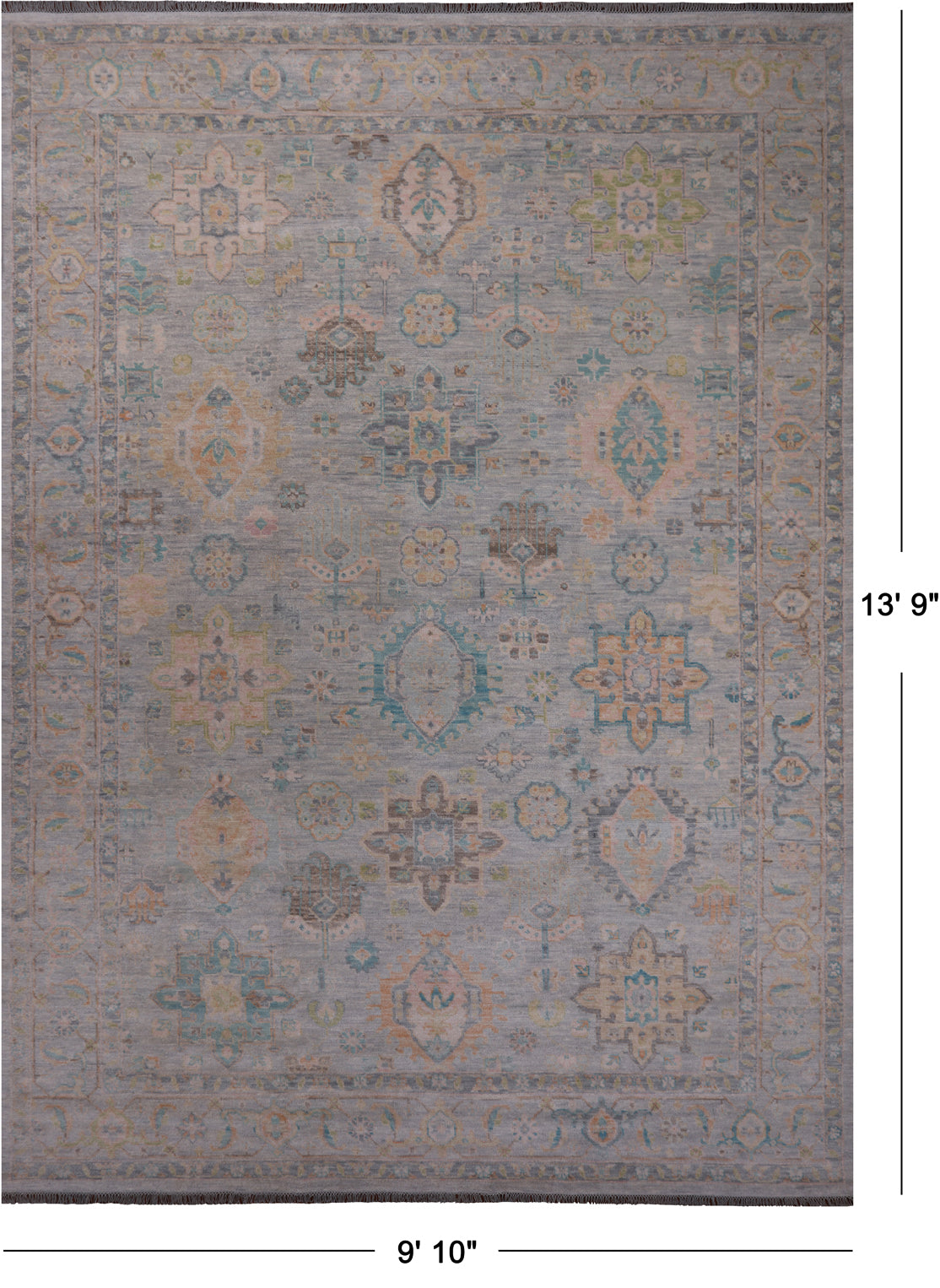 Grey Geometric Fine Serapi Hand Knotted Wool Rug - 9' 10" X 13' 9"
