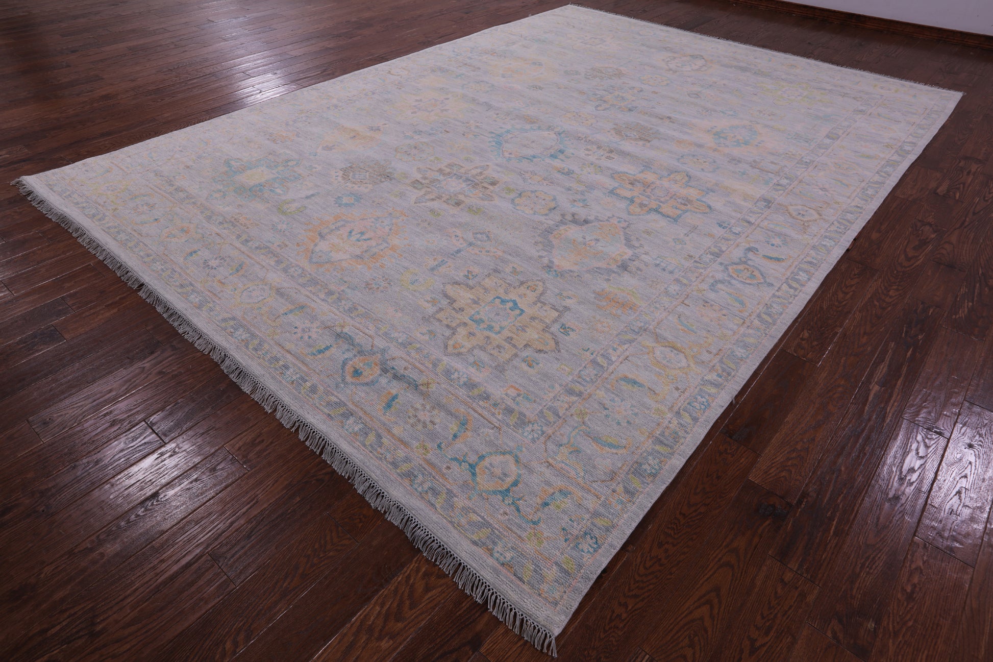 Grey Geometric Fine Serapi Hand Knotted Wool Rug - 9' 10" X 13' 9" - Golden Nile