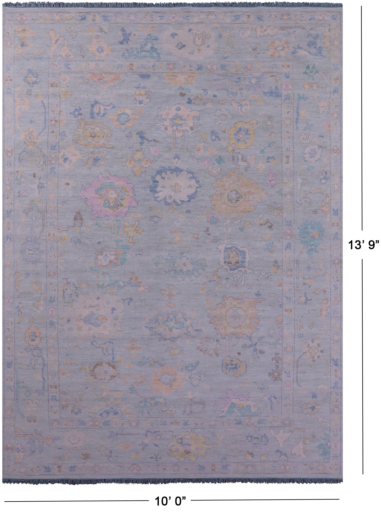 Light Blue Persian Sultanabad Hand Knotted Wool Rug - 10' 0" X 13' 9" - Golden Nile