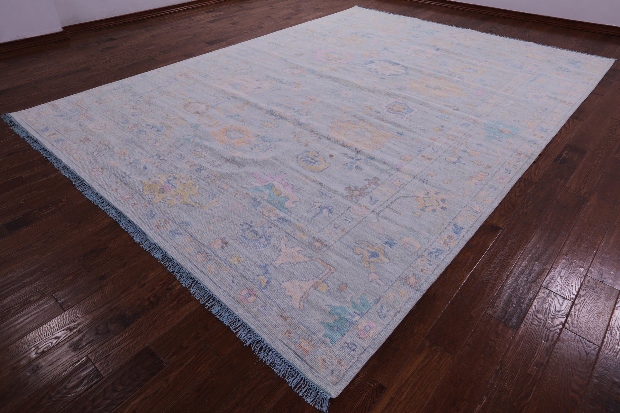 Light Blue Persian Sultanabad Hand Knotted Wool Rug - 10' 0" X 13' 9" - Golden Nile