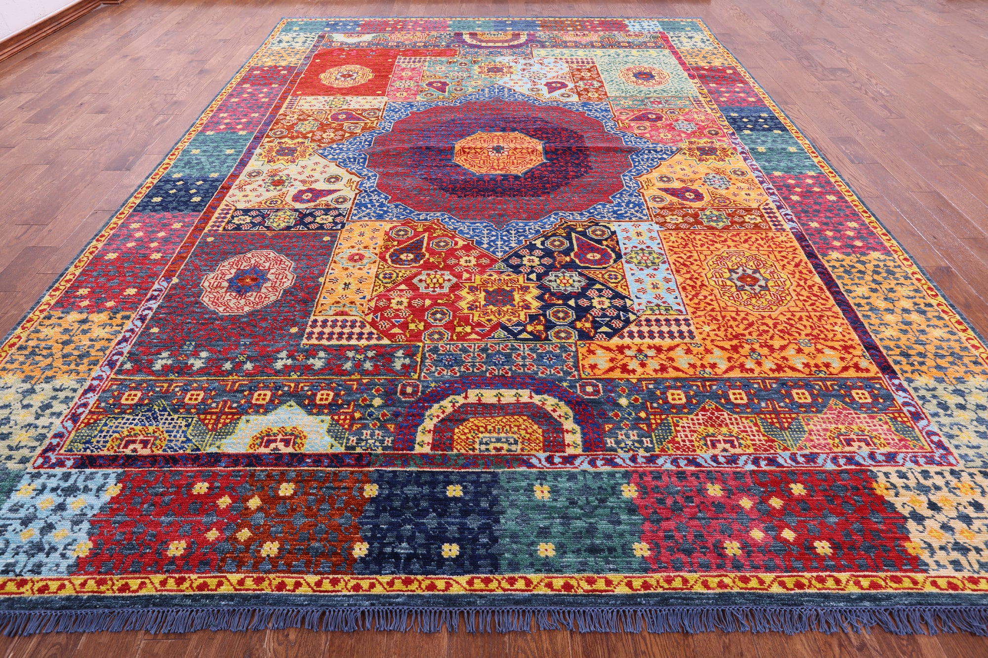 Geometric Persian Mamluk Hand Knotted Wool Rug - 10' 2" X 14' 1" - Golden Nile