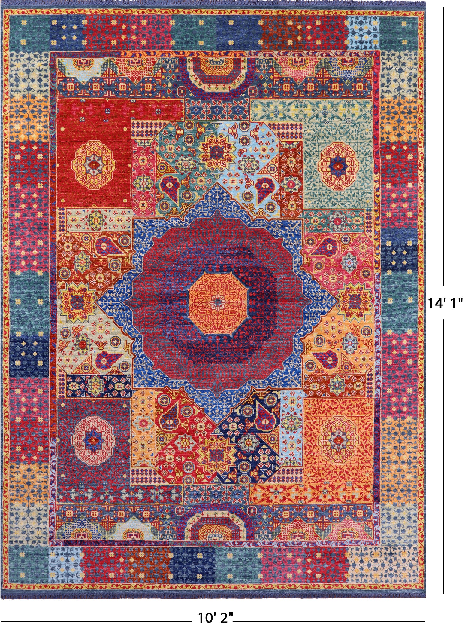 Geometric Persian Mamluk Hand Knotted Wool Rug - 10' 2" X 14' 1" - Golden Nile