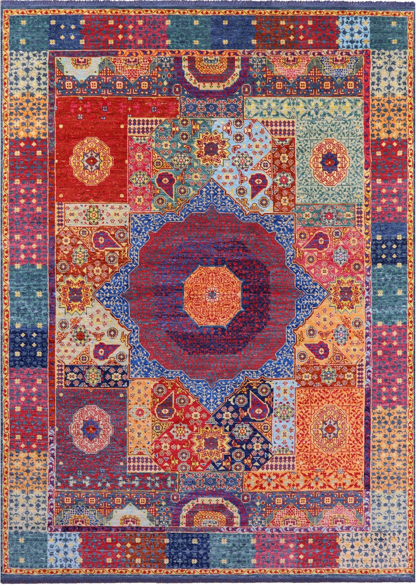 Geometric Persian Mamluk Hand Knotted Wool Rug - 10' 2" X 14' 1" - Golden Nile