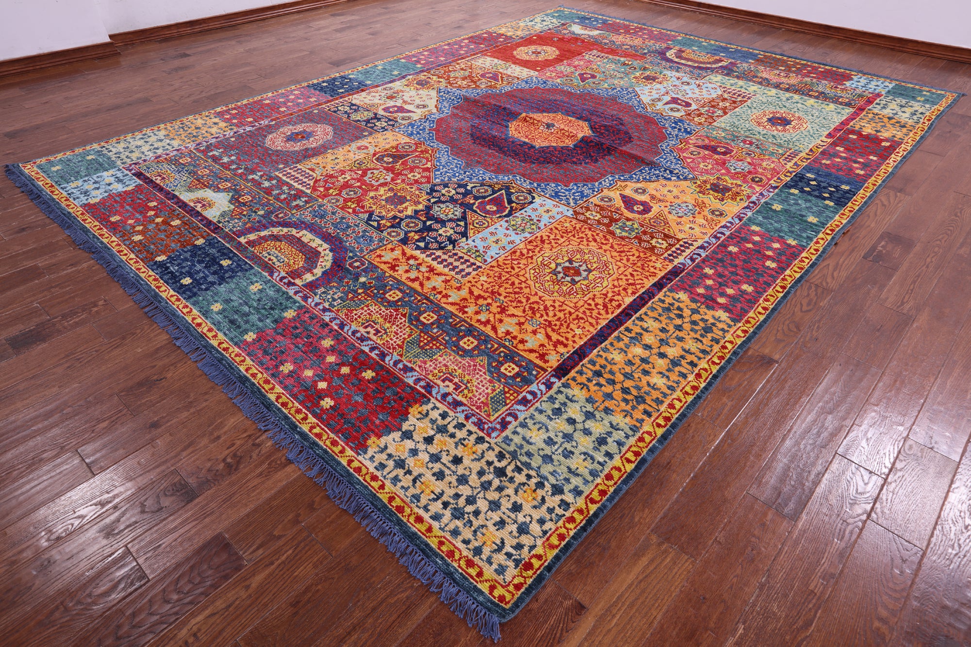 Geometric Persian Mamluk Hand Knotted Wool Rug - 10' 2" X 14' 1" - Golden Nile
