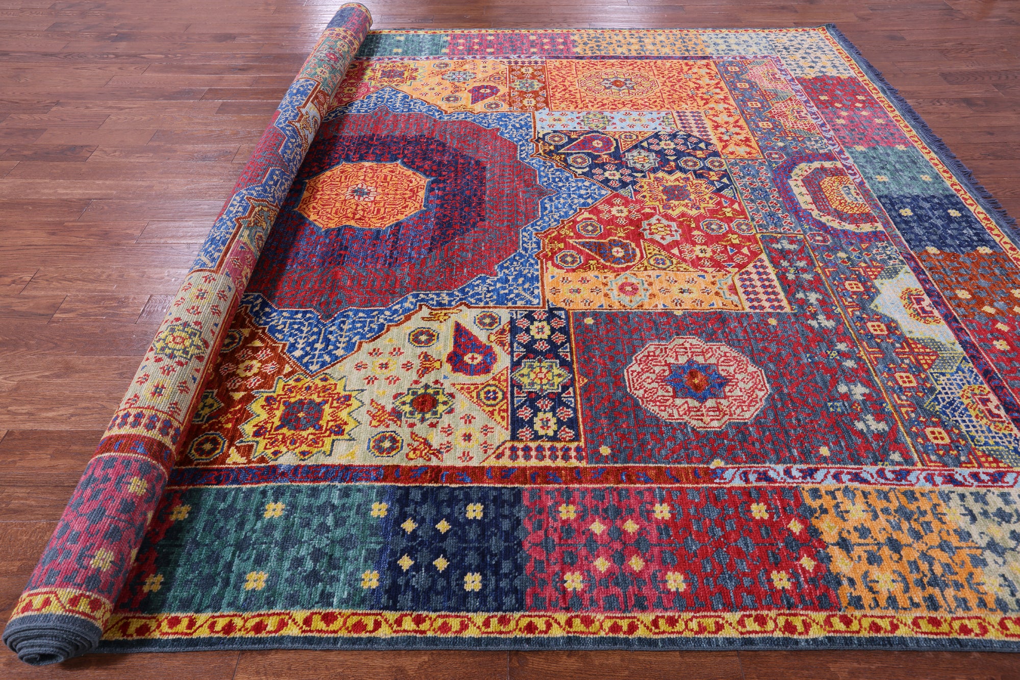 Geometric Persian Mamluk Hand Knotted Wool Rug - 10' 2" X 14' 1" - Golden Nile