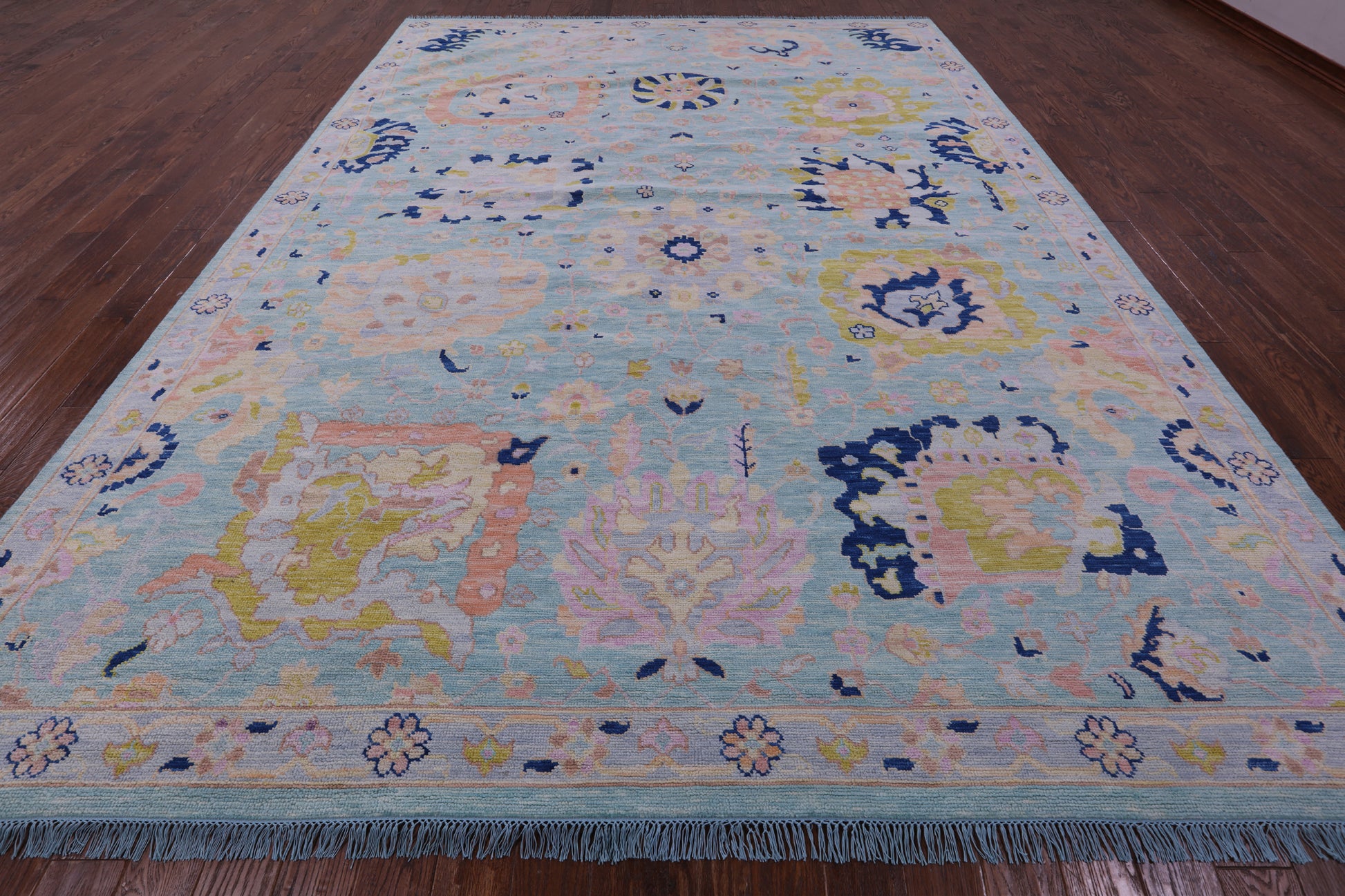 Blue Turkish Oushak Hand Knotted Wool Rug - 10' 2" X 14' 0" - Golden Nile