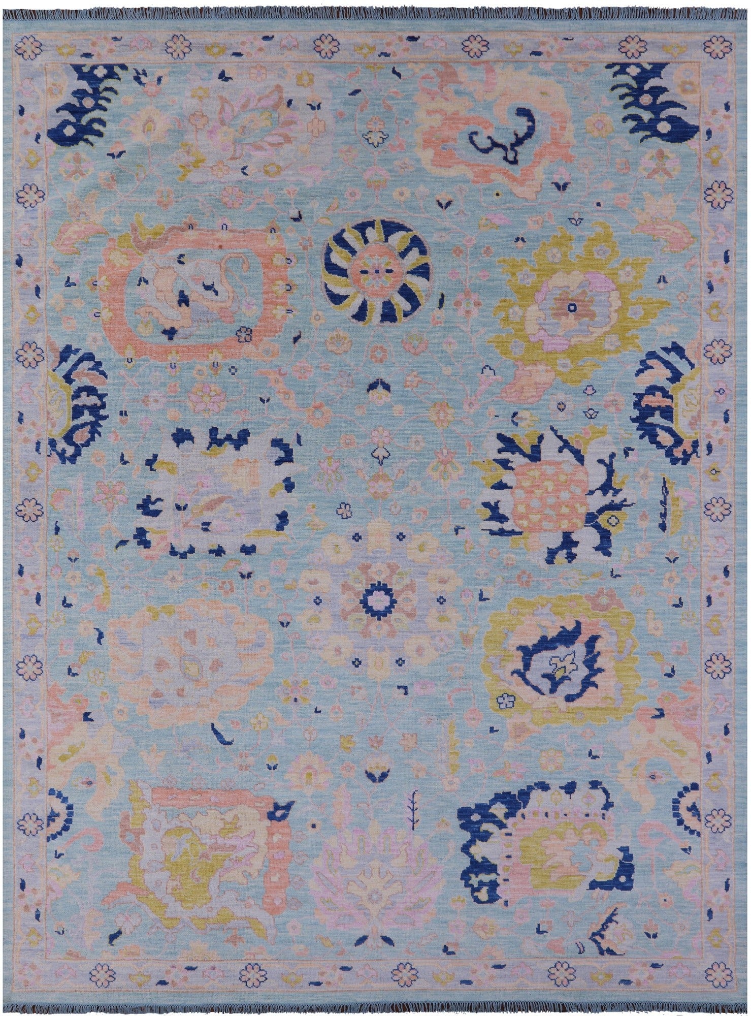 Blue Turkish Oushak Hand Knotted Wool Rug - 10' 2" X 14' 0" - Golden Nile