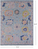 Blue Turkish Oushak Hand Knotted Wool Rug - 10' 2" X 14' 0" - Golden Nile