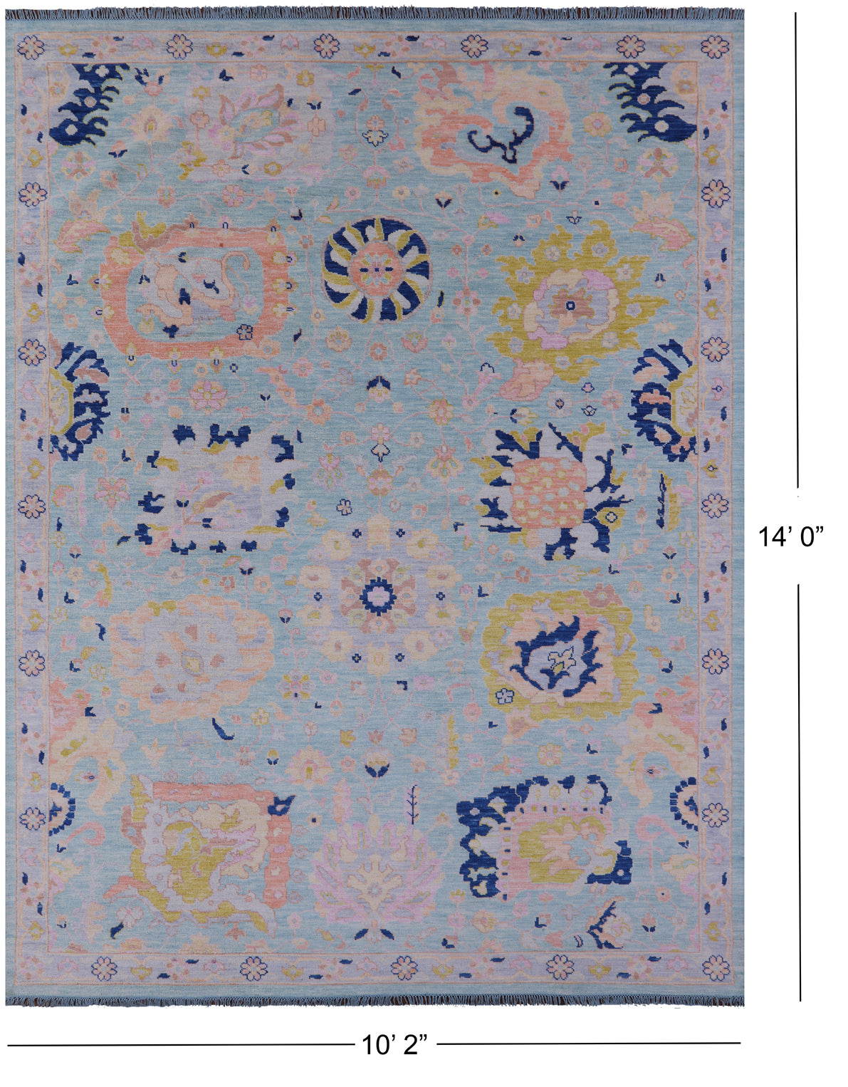 Blue Turkish Oushak Hand Knotted Wool Rug - 10' 2" X 14' 0" - Golden Nile