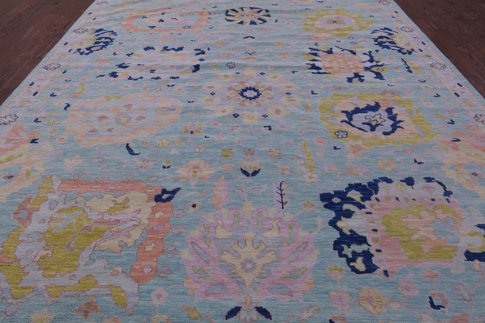 Blue Turkish Oushak Hand Knotted Wool Rug - 10' 2" X 14' 0" - Golden Nile