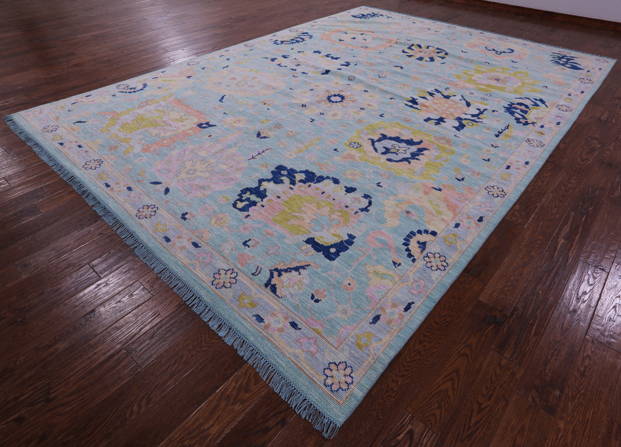 Blue Turkish Oushak Hand Knotted Wool Rug - 10' 2" X 14' 0" - Golden Nile