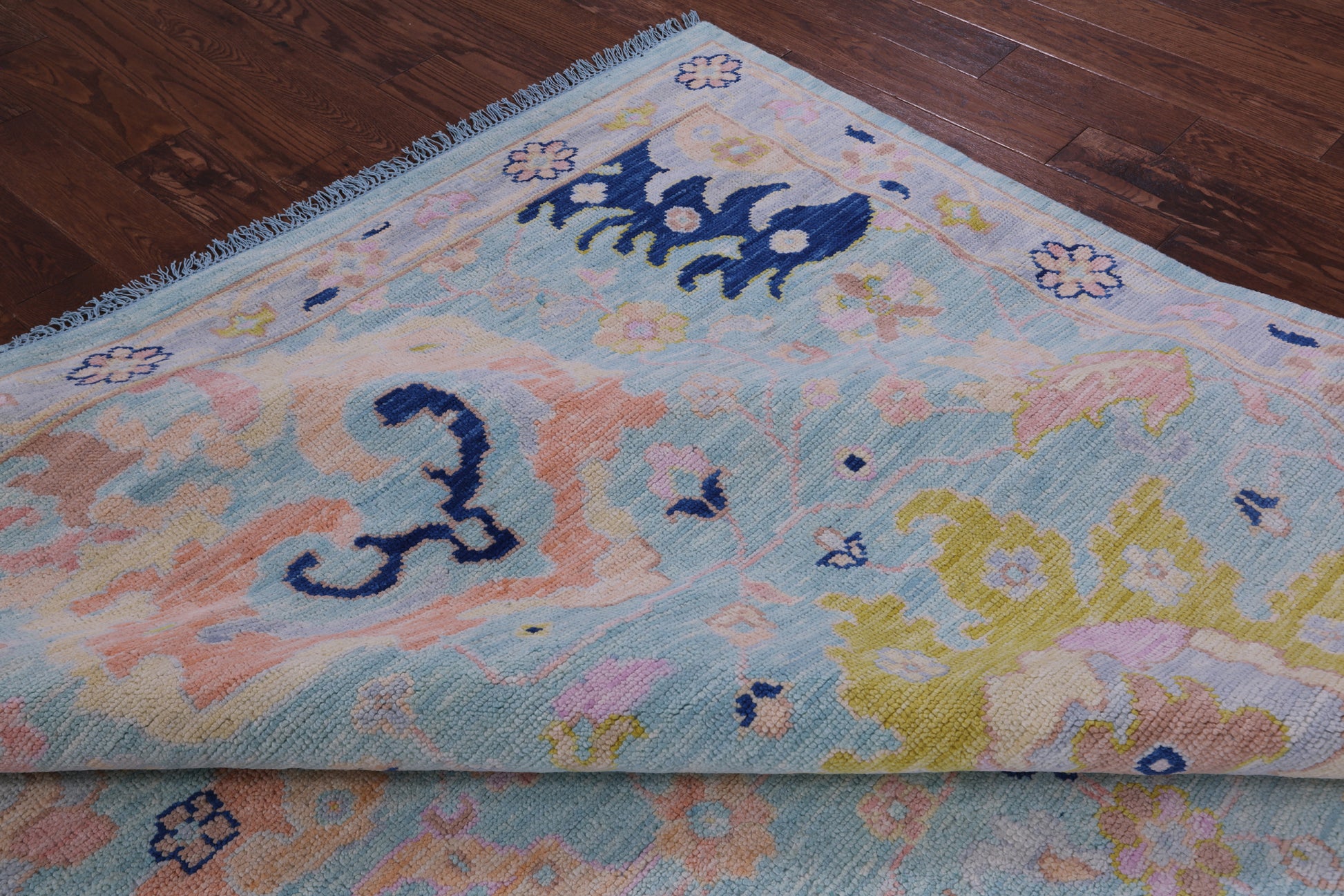 Blue Turkish Oushak Hand Knotted Wool Rug - 10' 2" X 14' 0" - Golden Nile