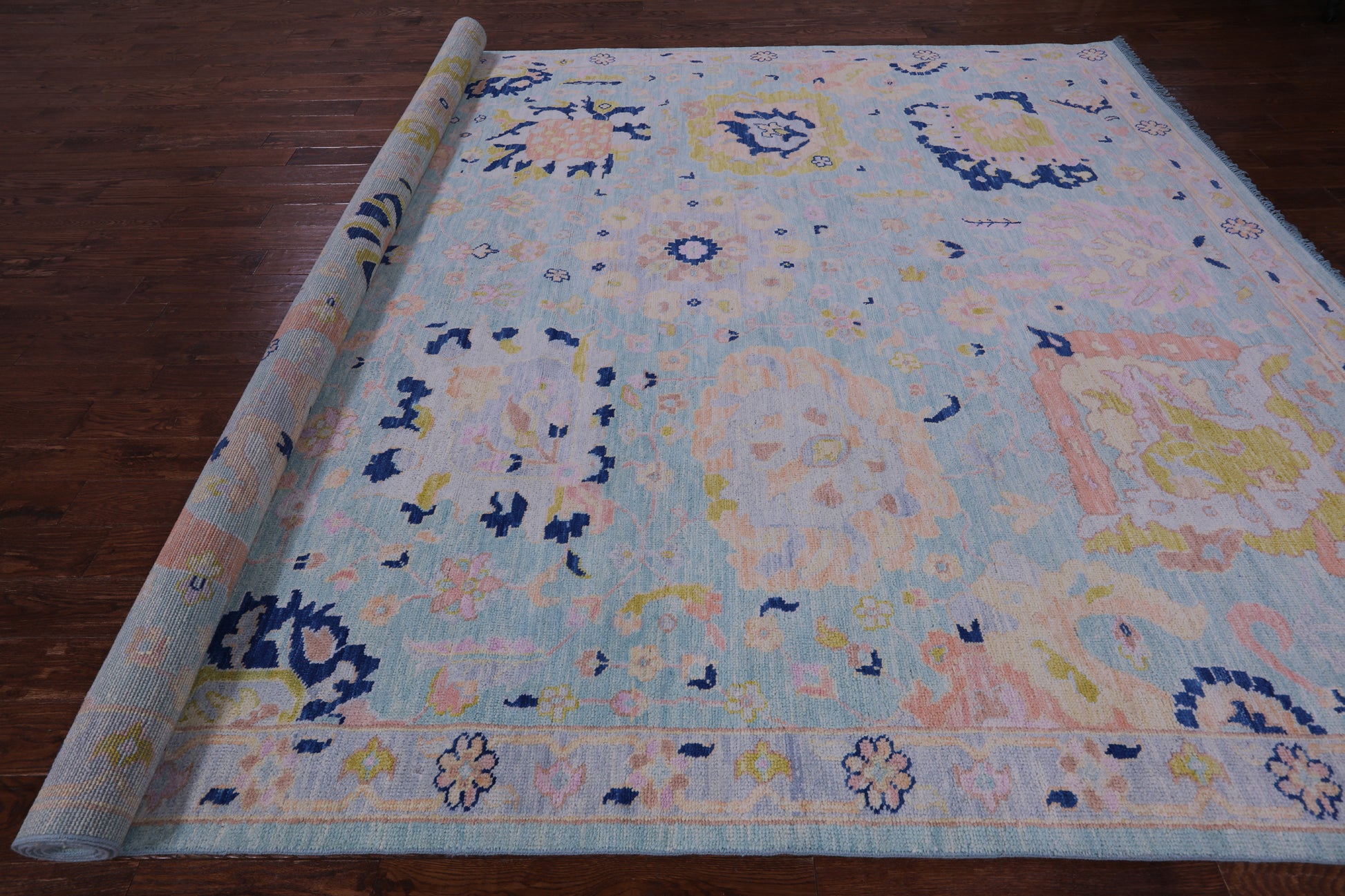 Blue Turkish Oushak Hand Knotted Wool Rug - 10' 2" X 14' 0" - Golden Nile
