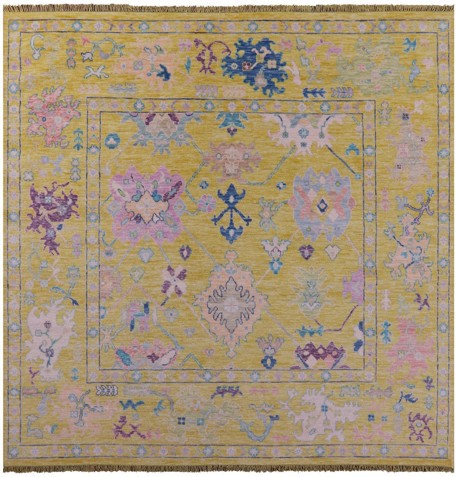 Gold Square Turkish Oushak Hand Knotted Wool Rug - 10' 0" X 10' 2" - Golden Nile