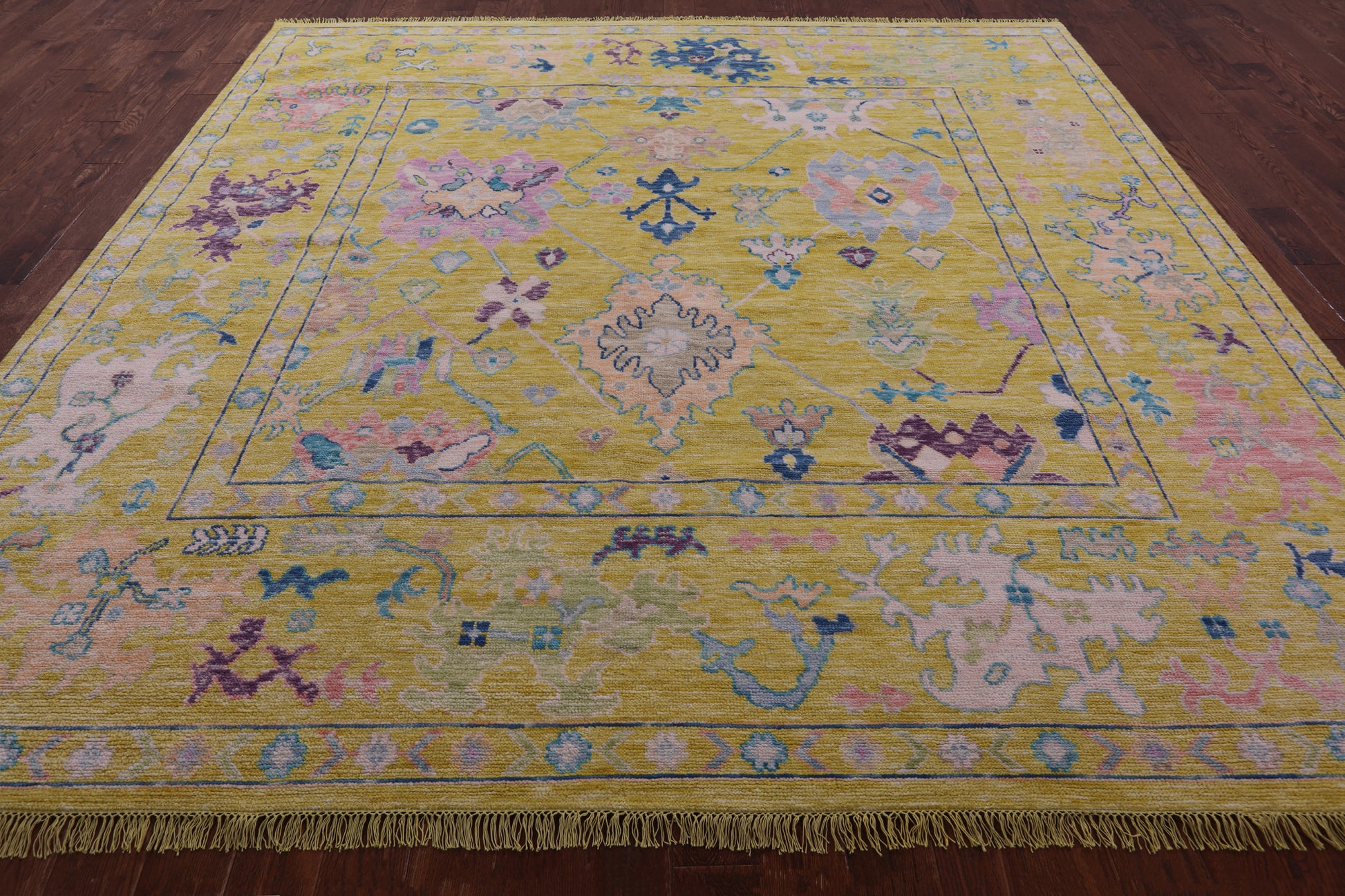 Gold Square Turkish Oushak Hand Knotted Wool Rug - 10' 0" X 10' 2" - Golden Nile