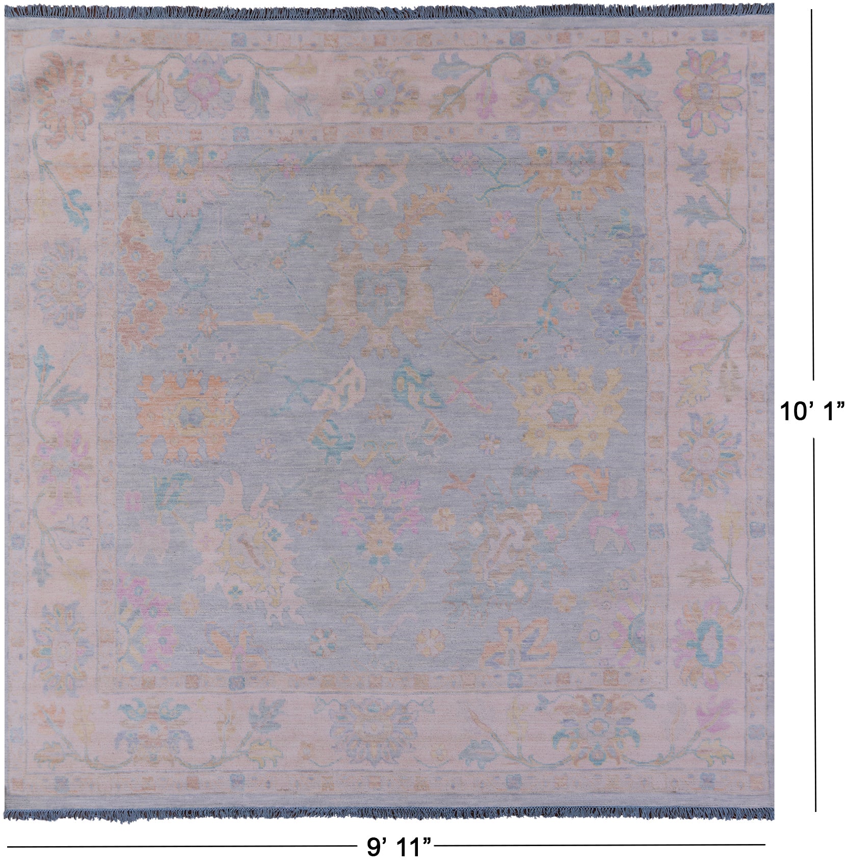 Blue Square Persian Sultanabad Hand Knotted Wool Rug - 9' 11" X 10' 1" - Golden Nile