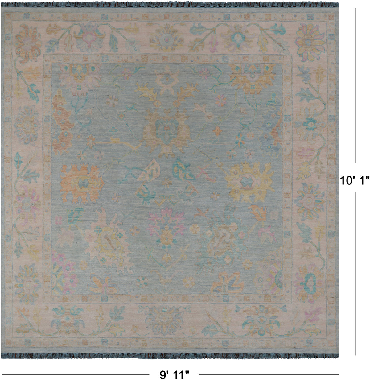 SUPER SALE Blue Square Persian Sultanabad Hand Knotted Wool Rug - 9' 11" X 10' 1"