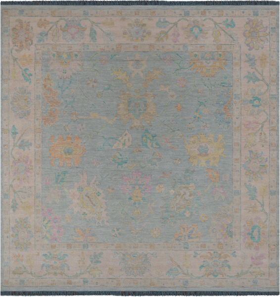 SUPER SALE Blue Square Persian Sultanabad Hand Knotted Wool Rug - 9' 11" X 10' 1"