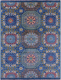 Blue Geometric Persian Mamluk Hand Knotted Wool Rug - 8' 11" X 11' 8" - Golden Nile