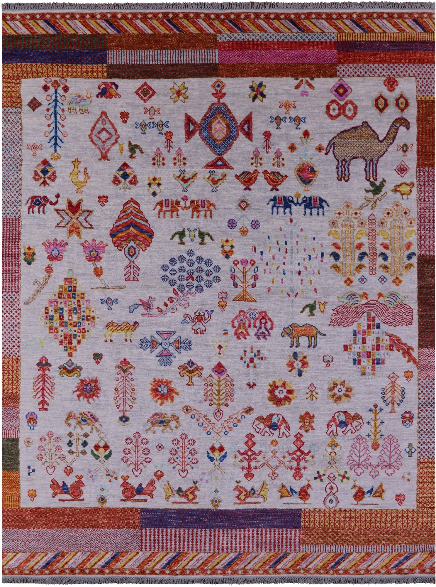 Grey Tribal Persian Gabbeh Hand Knotted Wool Rug - 8' 11" X 11' 11" - Golden Nile