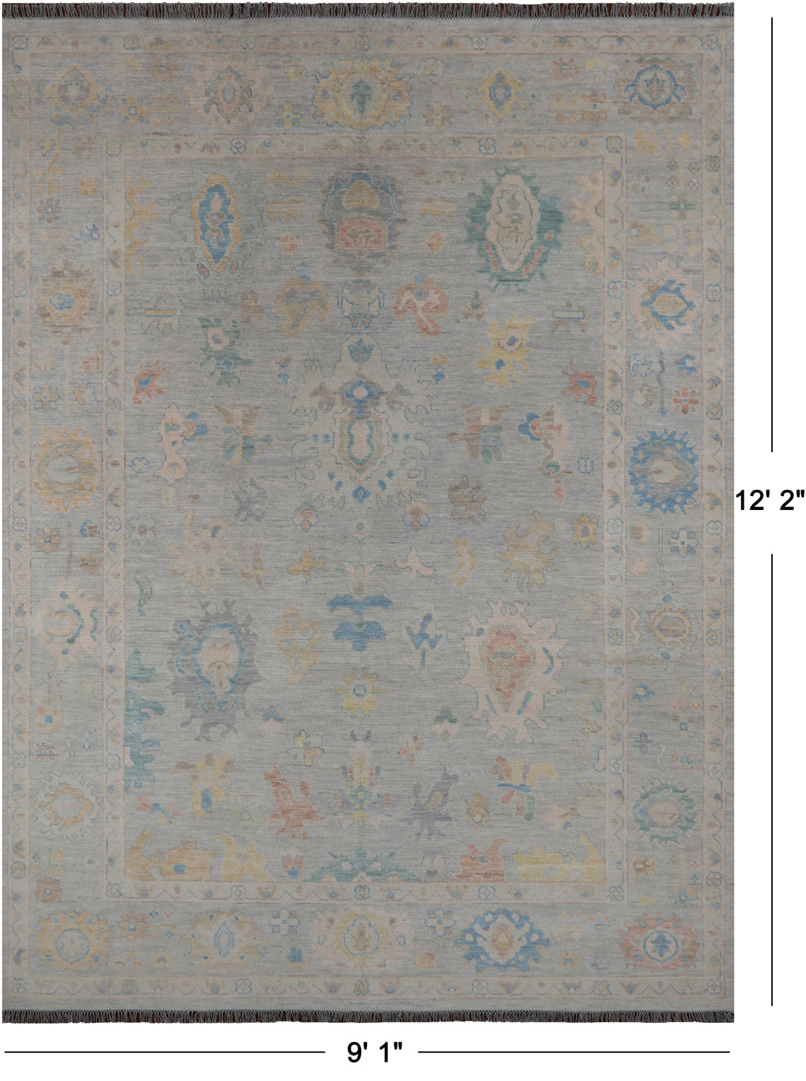 SUPER SALE Silver Persian Sultanabad Hand Knotted Wool Rug - 9' 1" X 12' 2"