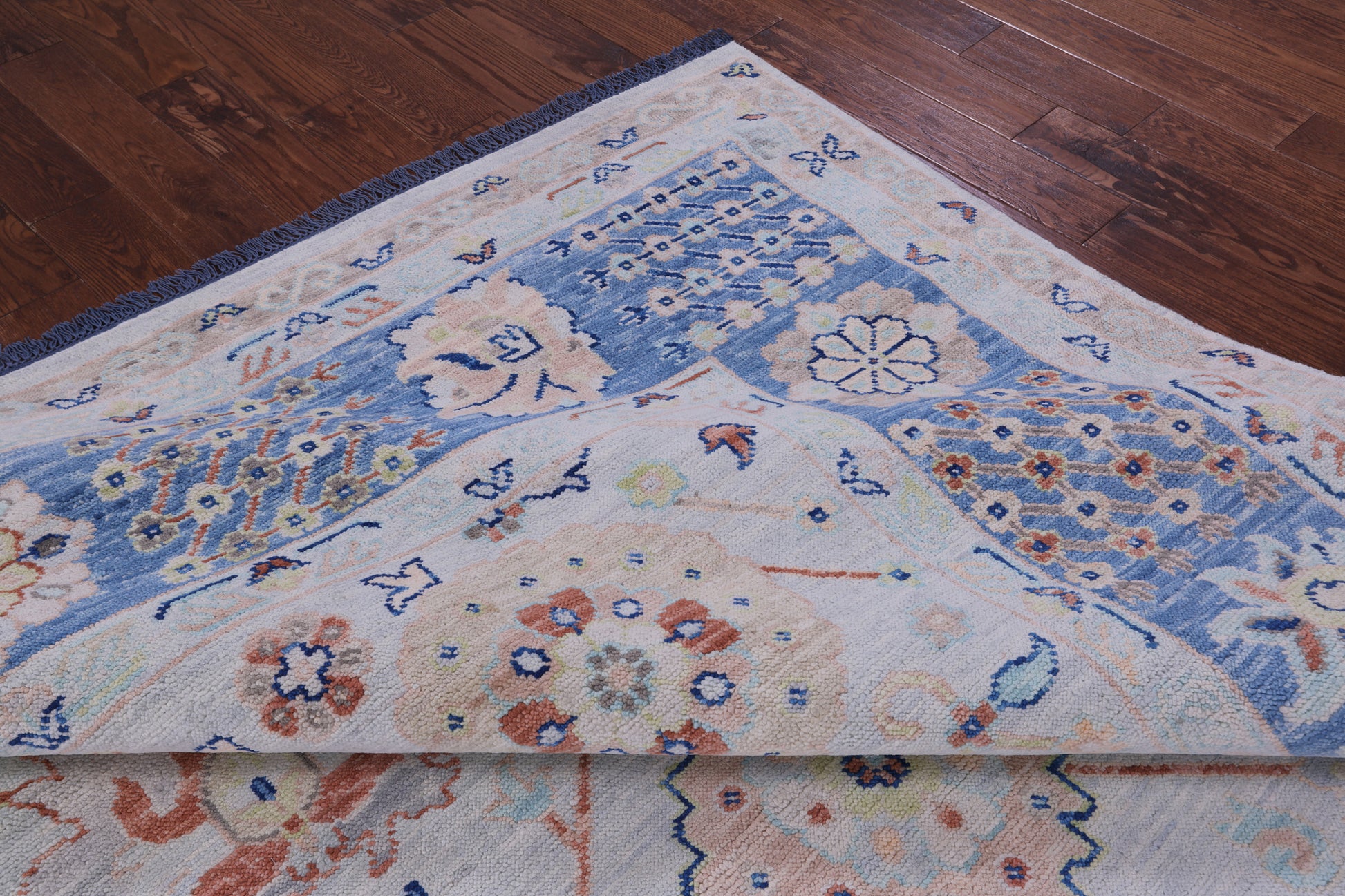 Light Blue Geometric Fine Serapi Hand Knotted Wool Rug - 9' 0" X 11' 10" - Golden Nile