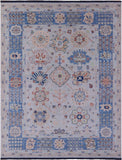 Light Blue Geometric Fine Serapi Hand Knotted Wool Rug - 9' 0" X 11' 10" - Golden Nile