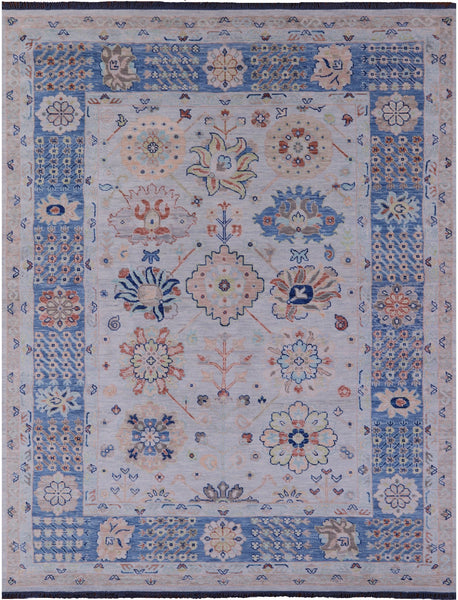 Light Blue Geometric Fine Serapi Hand Knotted Wool Rug - 9' 0" X 11' 10" - Golden Nile