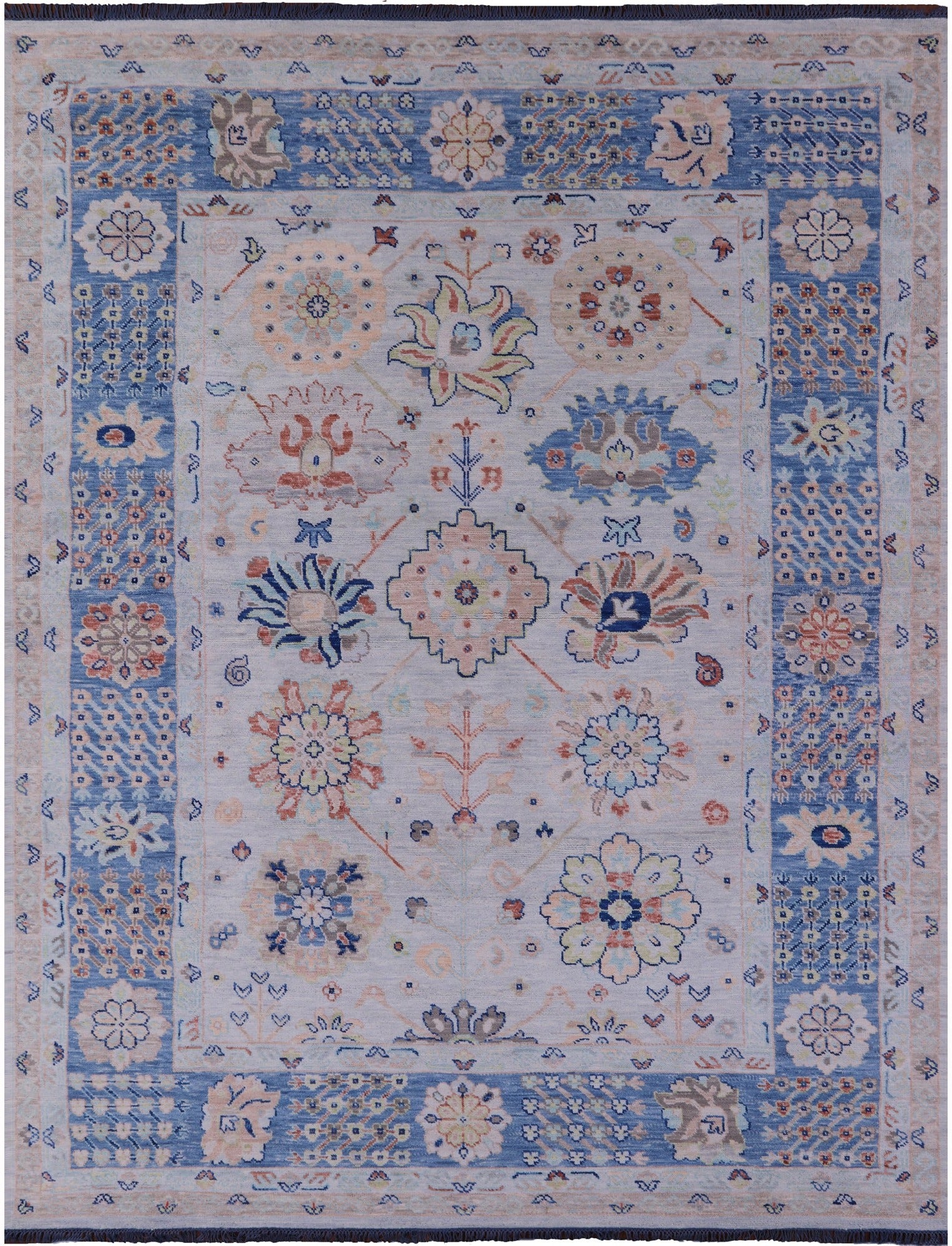 Light Blue Geometric Fine Serapi Hand Knotted Wool Rug - 9' 0" X 11' 10" - Golden Nile